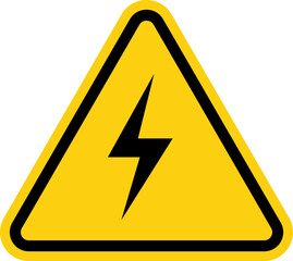 High voltage yellow triangle warning sign, symbol. Caution electric shock danger icon. Vector illustration.