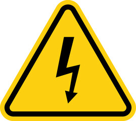 High voltage yellow triangle warning sign, symbol. Caution electric shock danger icon. Vector illustration.