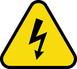 High voltage yellow triangle warning sign, symbol. Caution electric shock danger icon. Vector illustration.