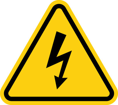 High voltage yellow triangle warning sign, symbol. Caution electric shock danger icon. Vector illustration.