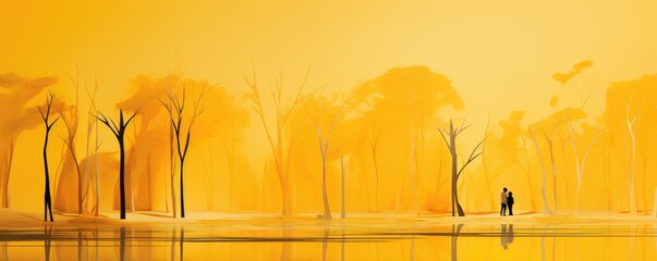 Abstract yellow background with tree shadows. Generative AI.