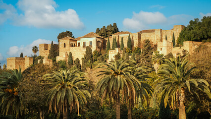 Fototapeta na wymiar View of Alcazaba, Malaga, Spain. Malaga Alcazaba is considered one of the most beautiful in Spain. It was built on the slopes of the Gibralfaro mountain by Muslims during Middle Ages.