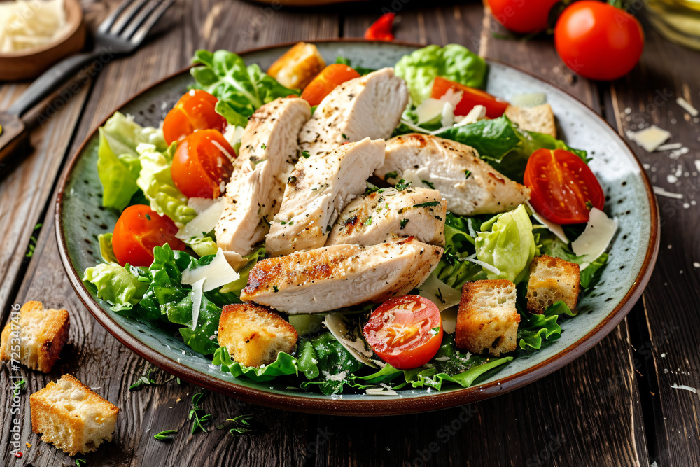 Wall mural Photo caesar salad with chicken fillet tomatoes - Wall murals