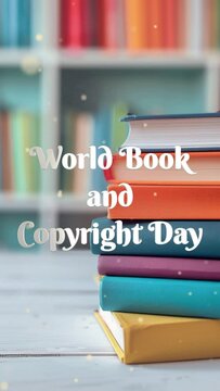Vertical video world book and copyright day text animation.