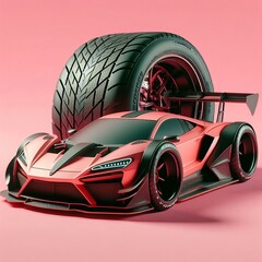 a tire's sport car isolated in pink background