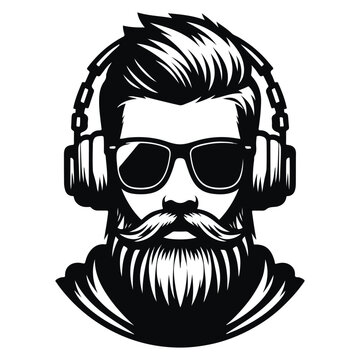 Bearded man with headphone