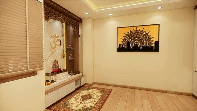 3D rendered interior of the prayer room, and yoga hall for meditation.