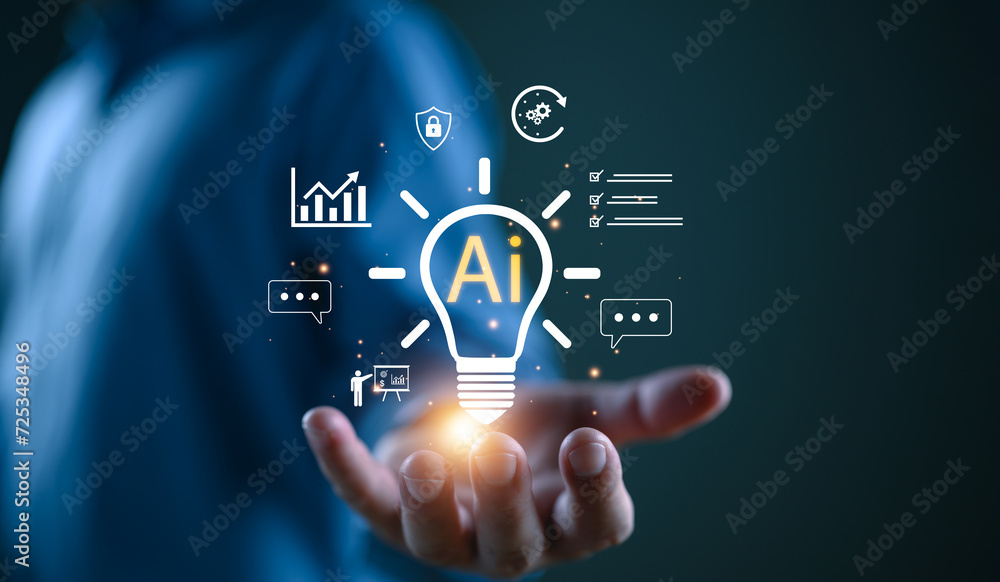 Poster Ai Technology concept, Ai tech System. Chatbot intelligence Ai. Chat with AI Artificial Intelligence, developed by OpenAI generate. Futuristic technology, robot in online system, smart robot AI.