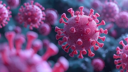 Fototapeta na wymiar Magnified virus, corona virus, flu virus under the microscope