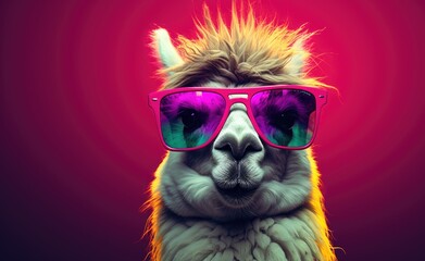 An alpaca or llama donning chic glasses, exuding a trendy and modern vibe.