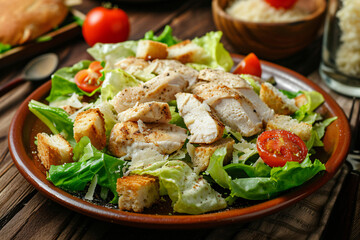 Photo caesar salad with chicken fillet tomatoes