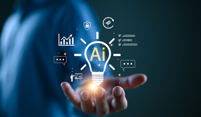 Ai Technology concept, Ai tech System. Chatbot intelligence Ai. Chat with AI Artificial Intelligence, developed by OpenAI generate. Futuristic technology, robot in online system, smart robot AI. - obrazy, fototapety, plakaty