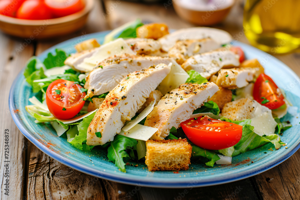 Wall mural Photo caesar salad with chicken fillet tomatoes