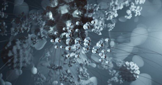 Butylated hydroxytoluene rotating 3d molecule, molecular structure of antioxidant, seamless video