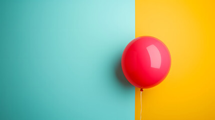 Red Balloon on a Two-Tone Blue and Yellow Background