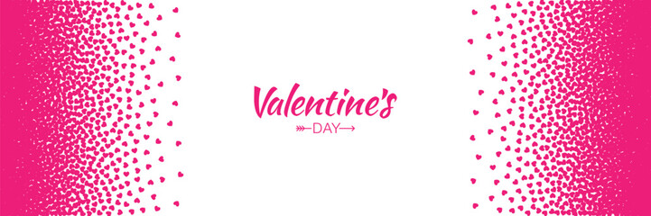 Valentines day card o banner. Pink hearts gradient frame isolated on white background. Valentine's day border or frame design. Vector illustration.