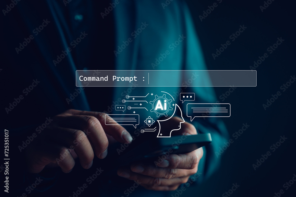 Aufkleber ai tech, businessman show virtual graphic global internet connect chatbot chat with ai, artificial i