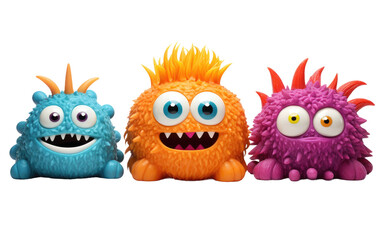 Group of Monster-Looking Toys in Various Colors and Shapes on Transparent Background