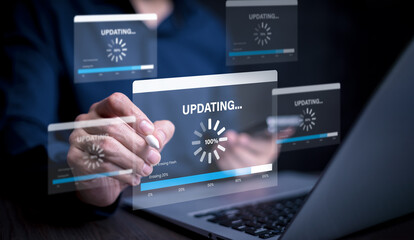 Hand touch bar of Update Software Computer Program Upgrade Business Technology Internet, Update on...