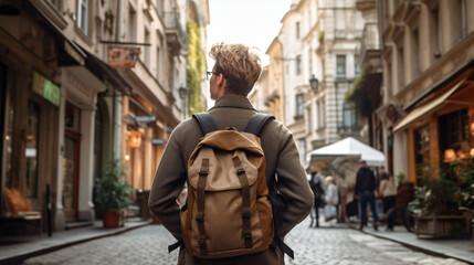 Backpack-wearing tourist - obrazy, fototapety, plakaty