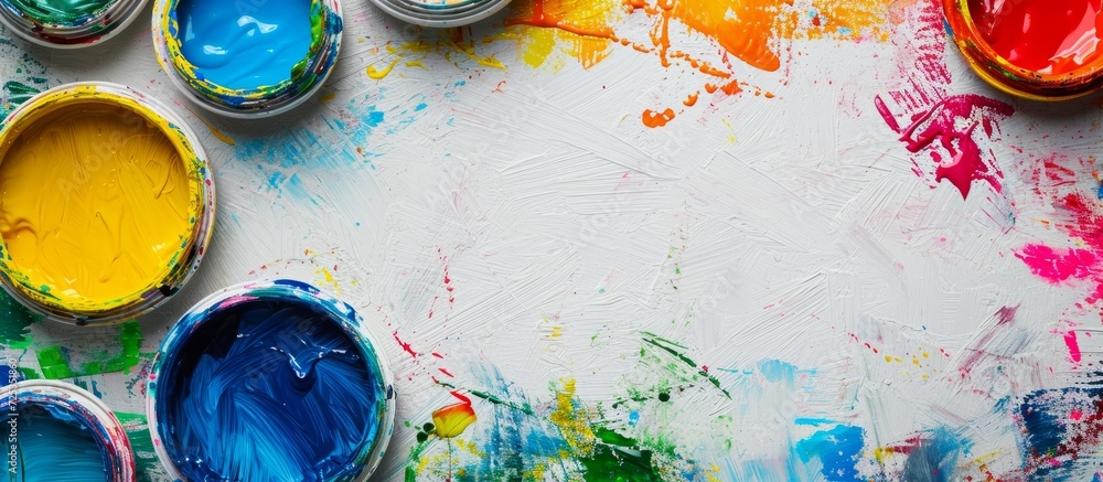 Poster Children's round and rectangular paints with copy space in frame.