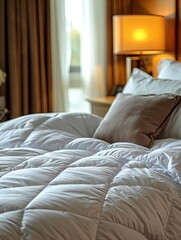 A mattress cover with square grid Quilted were bound with purified cotton in Luxury hotel room