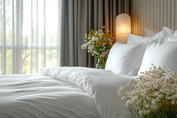 Clean white bed linen on a bed in a luxury hotel room