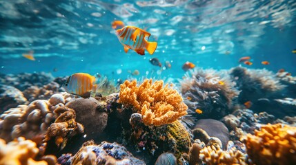 Underwater tropical coral reef with fish