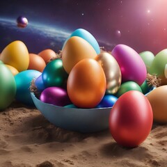 colorful easter eggs in space, easter concept 