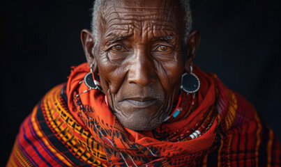 Maasai man in traditional wear and Beads jewelry looking at the camer