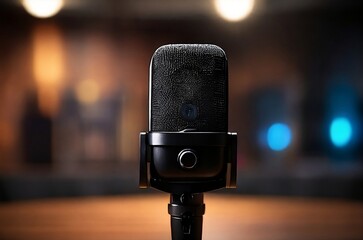 microphone with blurred background and copy space - obrazy, fototapety, plakaty
