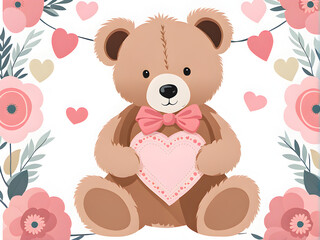 teddy bear with flowers and heart
