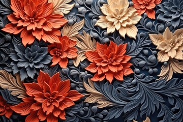 Fototapeta na wymiar Exquisite Handcrafted 3D Paper Art Floral Design in Red and Blue - Generative AI