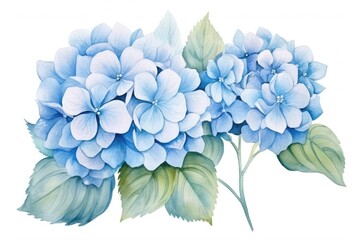 Delicate Watercolor Hydrangeas in Soothing Blue and Green Hues - Generative AI