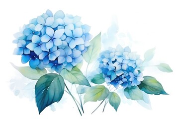 Delicate Watercolor Hydrangeas in Soothing Blue and Green Hues - Generative AI