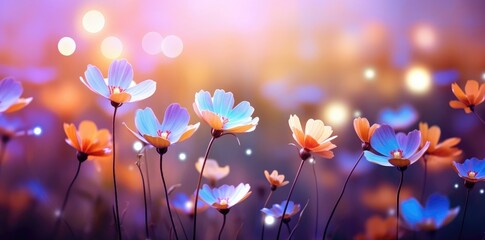 Serenade of Colors: A Vivid Display of Blue and Orange Wildflowers - Generative AI