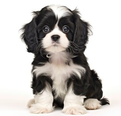 Adorable Black and White King Charles Spaniel Puppy Portrait - Generative AI