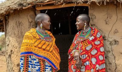 Group of maasai women singing in Ngorongoro crater,Tanzania - obrazy, fototapety, plakaty