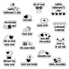 Set of Valentine`s day stickers and badges.
