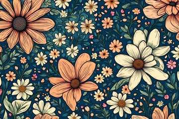 Deurstickers seamless pattern with flowers, flower wallpaper, flower background © Aneeba