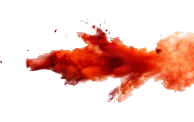 Poster Chili pepper powder splash, spicy burst, dust or red color explosionChilli or paprika spice splatters, paint clouds design elements © Zaleman