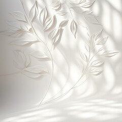 Abstract white background with outlines of leaves. Generative AI.