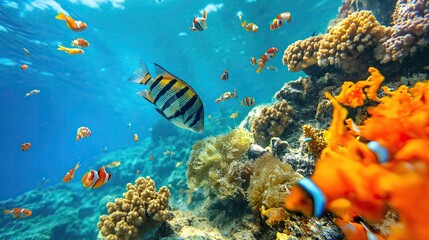 Fototapeta na wymiar Underwater tropical coral reef with fish