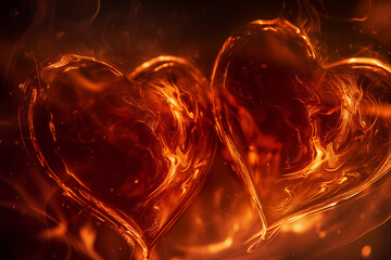 Fiery Love, Intense Heart Shaped Flame on a Dark Background, Romantic Blaze