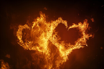 Fiery Love, Intense Heart Shaped Flame on a Dark Background, Romantic Blaze