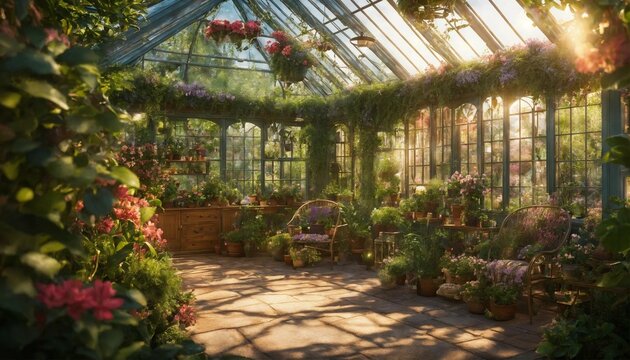 Botanical Haven: A Stunning Greenhouse in the Garden, a Sanctuary for Plants and Nature's Beauty.