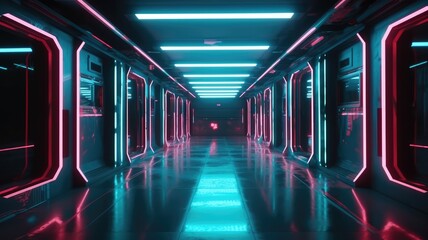 Fototapeta premium abstract bright neon laser tube passage background