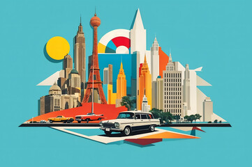 Naklejka premium landmark retro trip collage Illust 4