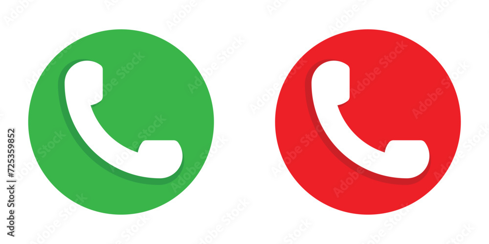 Poster phone call green and red buttons. accept and decline call icon for mobile app and ui. vector illustration on transparent background.