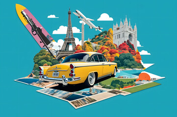 landmark retro trip collage Illust 11